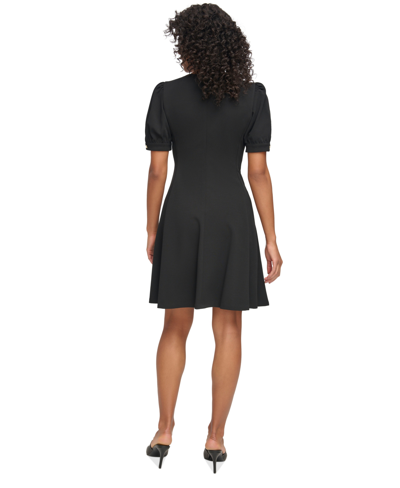 Shop Dkny Women's Short-sleeve Fit & Flare Dress In Black