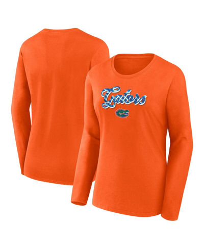 Shop Fanatics Women's  Orange Florida Gators Double Team Script Long Sleeve T-shirt