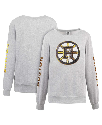 Shop Cuce Women's  Heather Gray Boston Bruins Sequin Pullover Sweatshirt