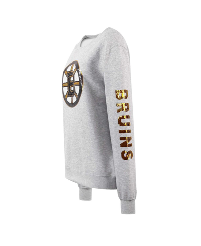 Shop Cuce Women's  Heather Gray Boston Bruins Sequin Pullover Sweatshirt
