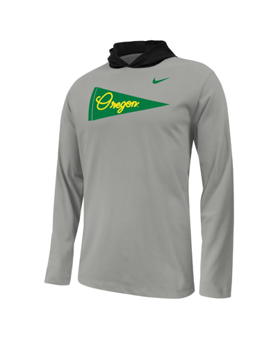 Shop Nike Big Boys  Gray Oregon Ducks Sideline Performance Long Sleeve Hoodie T-shirt
