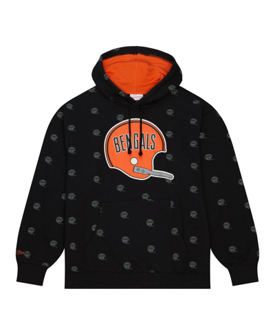 Mitchell & Ness Men's  Black Cincinnati Bengals Allover Print Fleece Pullover Hoodie In Black