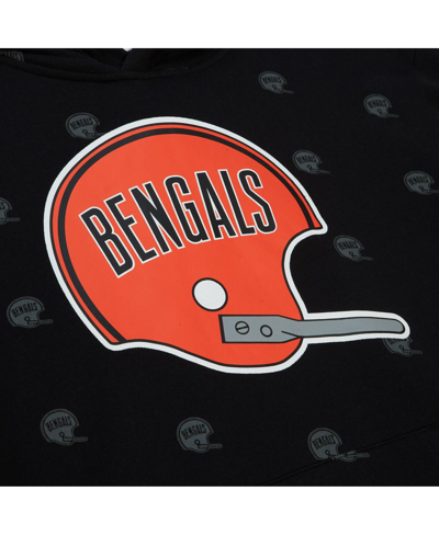 Mitchell & Ness Men's  Black Cincinnati Bengals Allover Print Fleece Pullover Hoodie In Black