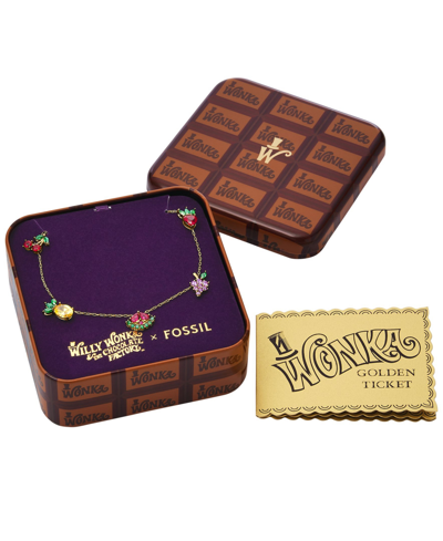 Fossil X Willy Wonka Special Edition Women's Gold-tone Stainless Steel Station Necklace In Gold