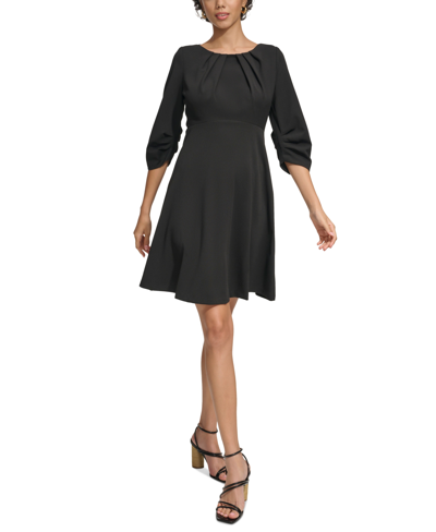 Shop Calvin Klein Women's 3/4-sleeve Ruched A-line Dress In Black