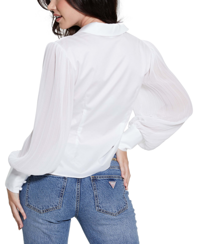 Shop Guess Women's Amara Pleated-sleeve Shirt In Pure White