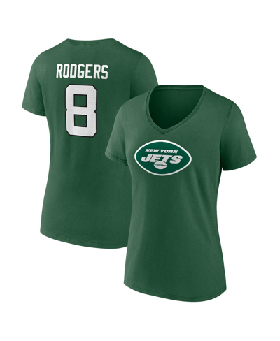 Shop Fanatics Women's  Aaron Rodgers Green New York Jets Icon Name And Number V-neck T-shirt
