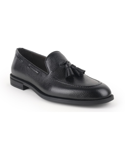 Shop Vellapais Regnum Pebbled Leather Men's Comfort Tassel Loafers Dress Shoes In Charcoal Black
