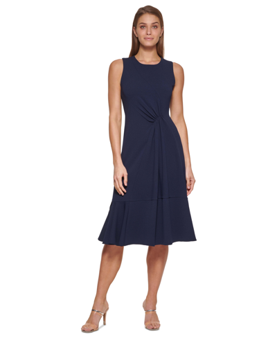 Shop Dkny Women's Sleeveless Ruched-front Dress In Navy