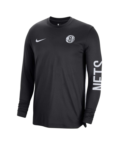 Nike Men's And Women's  Black Brooklyn Nets 2023/24 Authentic Pregame Long Sleeve Shooting Shirt In Black