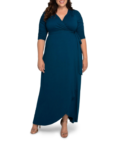 Shop Kiyonna Women's Plus Size Meadow Dream Maxi Wrap Dress In Tempting Teal