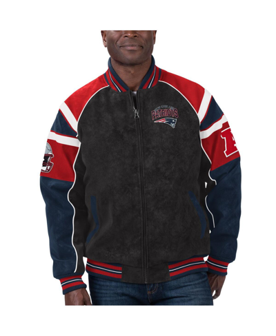 Shop G-iii Sports By Carl Banks Men's  Black New England Patriots Faux Suede Raglan Full-zip Varsity Jacke