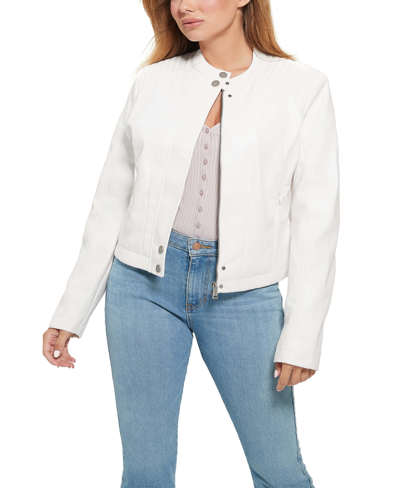Shop Guess Women's Fiammetta Faux-leather Jacket In Cream White