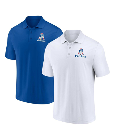 Fanatics Men's  White, Royal Distressed New England Patriots Throwback Two-pack Polo Shirt Set In White,royal