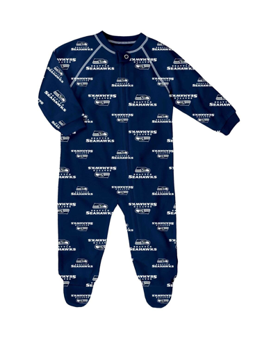 Outerstuff Newborn Navy Seattle Seahawks Allover Print Raglan Full-zip Jumper In Navy