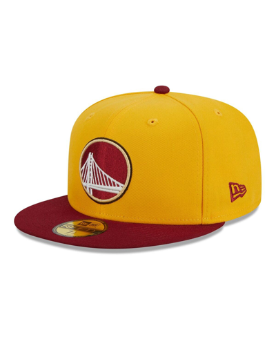 New Era Men's  Yellow, Red Golden State Warriors Fall Leaves 2-tone 59fifty Fitted Hat In Yellow,red