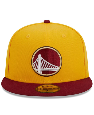 New Era Men's  Yellow, Red Golden State Warriors Fall Leaves 2-tone 59fifty Fitted Hat In Yellow,red
