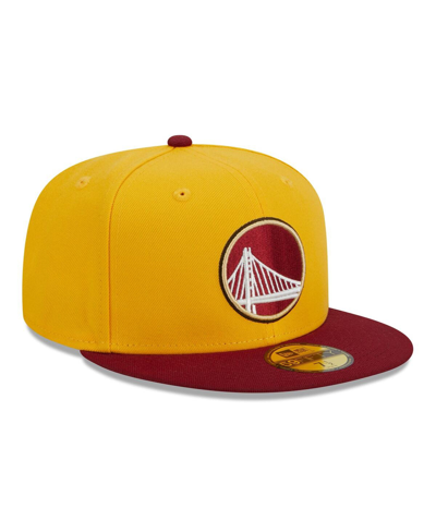 New Era Men's  Yellow, Red Golden State Warriors Fall Leaves 2-tone 59fifty Fitted Hat In Yellow,red