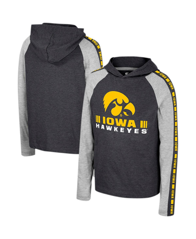 Colosseum Youth  Black Iowa Hawkeyes Ned Raglan Long Sleeve Hooded T-shirt In Black