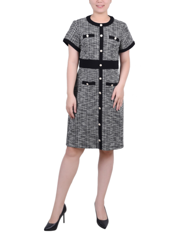Shop Ny Collection Women's Short Sleeve Tweed Dress In Black White