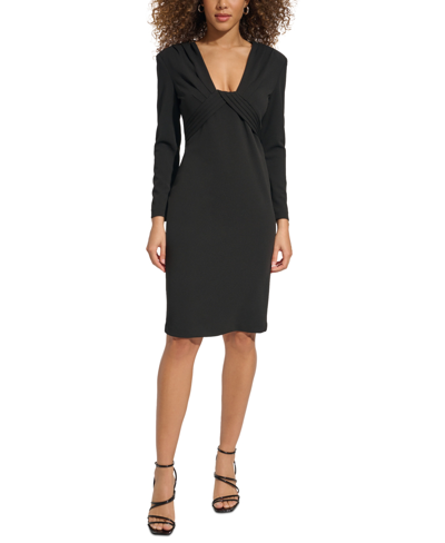 Shop Calvin Klein Women's Pleated V-neck Sheath Dress In Black
