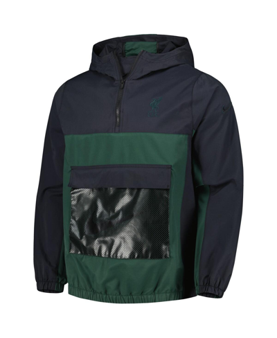 Shop Nike Men's  Green Liverpool Anorak Hoodie Quarter-zip Jacket