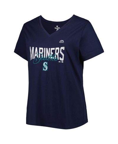 Shop Profile Women's Navy Seattle Mariners Plus Size Wordmark V-neck T-shirt