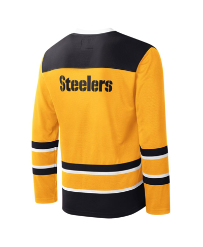 Starter Gold Pittsburgh Steelers Cross-check V-neck Long Sleeve T-shirt In Gold