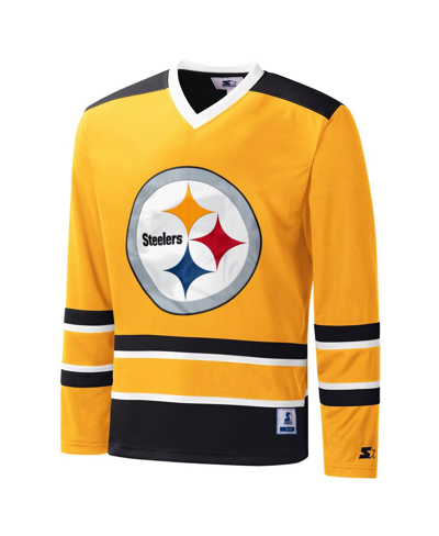 Starter Gold Pittsburgh Steelers Cross-check V-neck Long Sleeve T-shirt In Gold