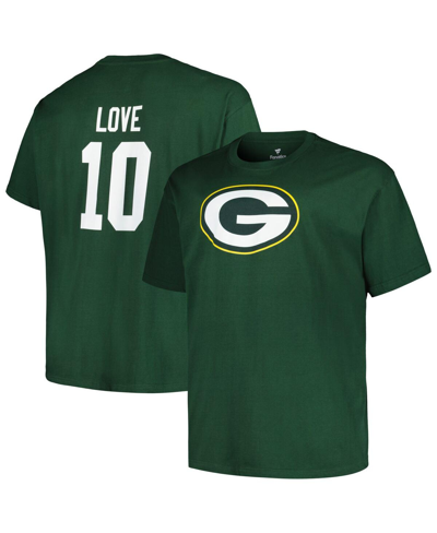 Fanatics Men's  Jordan Love Green Green Bay Packers Big And Tall Player Name And Number T-shirt In Green