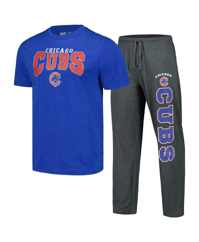 Shop Concepts Sport Men's  Charcoal, Royal Chicago Cubs Meter T-shirt And Pants Sleep Set In Charcoal,royal