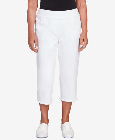 Shop Alfred Dunner Women's Classic Neutrals Superstretch Denim Fringe Capri Pants In White