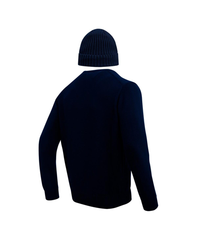 Shop Pro Standard Men's  Navy Dallas Cowboys Crew Neck Pullover Sweater And Cuffed Knit Hat Box Gift Set
