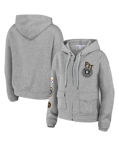 Wear By Erin Andrews Heather Gray Pittsburgh Steelers Full-zip Hoodie In Heather Gray