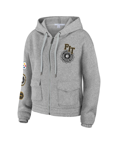 Wear By Erin Andrews Heather Gray Pittsburgh Steelers Full-zip Hoodie In Heather Gray