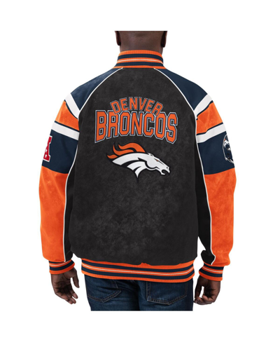 Shop G-iii Sports By Carl Banks Men's  Black Denver Broncos Faux Suede Raglan Full-zip Varsity Jacket