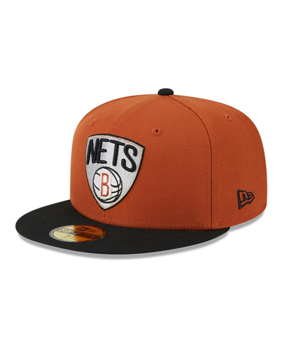 New Era Men's  Rust, Black Brooklyn Nets Two-tone 59fifty Fitted Hat In Rust,black
