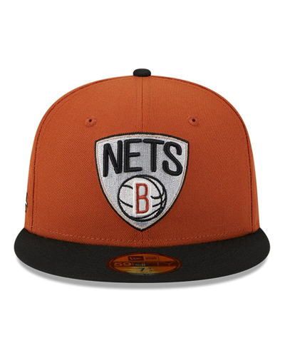 New Era Men's  Rust, Black Brooklyn Nets Two-tone 59fifty Fitted Hat In Rust,black