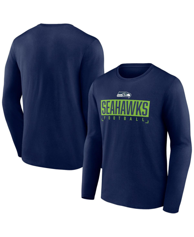 Fanatics Branded Navy Seattle Seahawks Big & Tall Wordmark Long Sleeve T-shirt In Navy