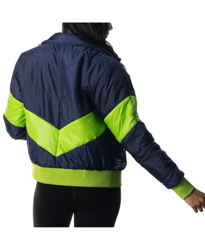 Shop The Wild Collective Women's  College Navy Seattle Seahawks Puffer Full-zip Hoodie Jacket