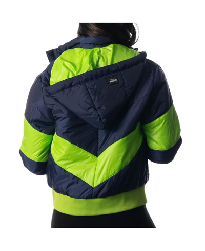 Shop The Wild Collective Women's  College Navy Seattle Seahawks Puffer Full-zip Hoodie Jacket