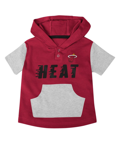 Shop Outerstuff Infant Boys And Girls Black, Red, Gray Miami Heat Bank Shot Bodysuit, Hoodie T-shirt And Shorts Set In Black,red