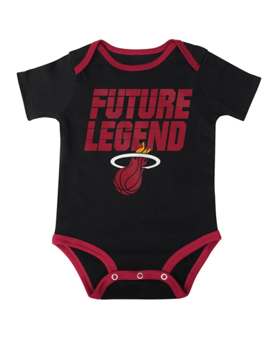 Shop Outerstuff Infant Boys And Girls Black, Red, Gray Miami Heat Bank Shot Bodysuit, Hoodie T-shirt And Shorts Set In Black,red