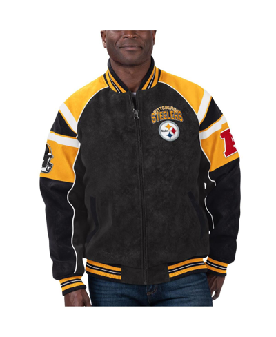 Shop G-iii Sports By Carl Banks Men's  Black Pittsburgh Steelers Faux Suede Raglan Full-zip Varsity Jacket