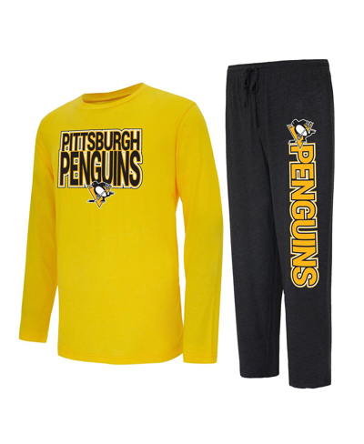 Shop Concepts Sport Men's  Black, Gold Pittsburgh Penguins Meter Long Sleeve T-shirt And Pants Sleep Set In Black,gold