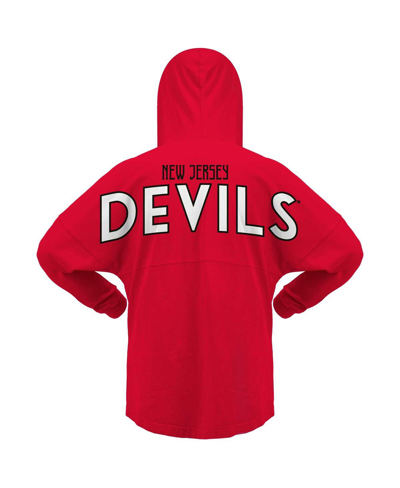 Fanatics Branded Red New Jersey Devils Jersey Lace-up V-neck Long Sleeve Hoodie T-shirt In Red