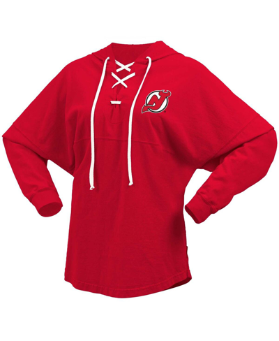 Fanatics Branded Red New Jersey Devils Jersey Lace-up V-neck Long Sleeve Hoodie T-shirt In Red