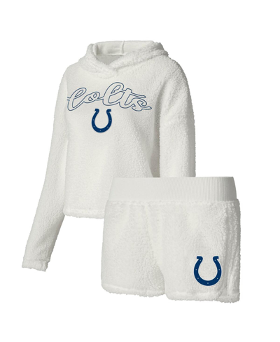 Concepts Sport Women's  White Indianapolis Colts Fluffy Pullover Sweatshirt And Shorts Sleep Set In White