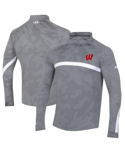 Shop Under Armour Men's  Steel Wisconsin Badgers Game Day Camo Raglan Quarter-zip Top