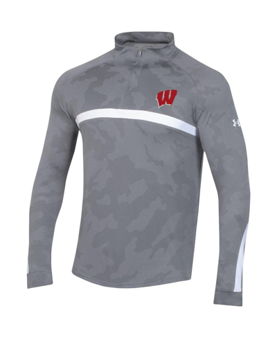 Shop Under Armour Men's  Steel Wisconsin Badgers Game Day Camo Raglan Quarter-zip Top